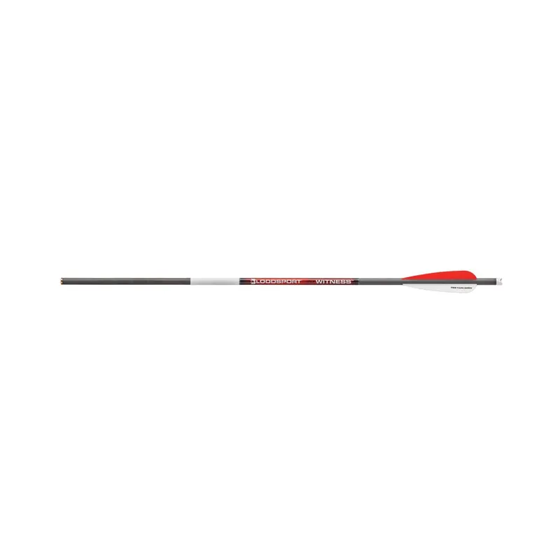 BLOODSPORT Witness B8110053 Crossbow Arrow, 0.3 in ID x 0.344 in OD Dia, 20 in L, Carbon, Red/White