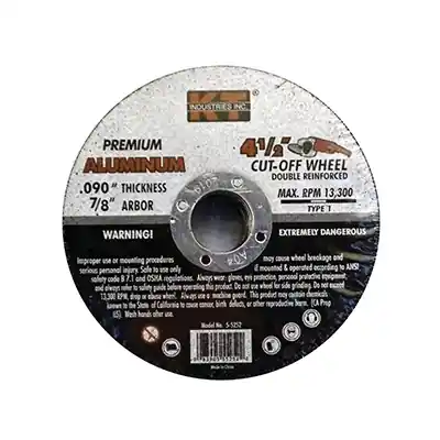 K-T INDUSTRIES 5-5252 Cut-Off Wheel, 4-1/2 in Dia, 0.09 in Thick, 7/8 in Arbor, Aluminum Oxide Abrasive