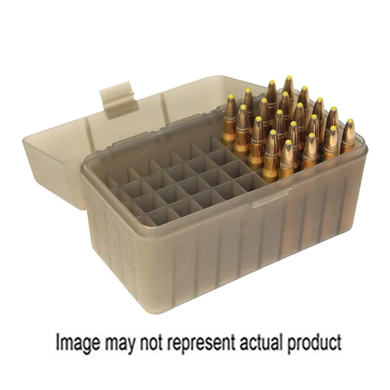MTM R-50 RM-50-41 Rifle Ammo Box, 50 Storage, Polypropylene, Clear Smoke