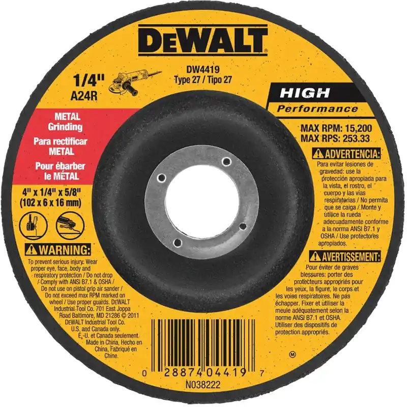 DeWALT DW4626 Grinding Wheel, 6 in Dia, 1/4 in Thick, 5/8-11 Arbor, A24R Grit, Aluminum Oxide Abrasive