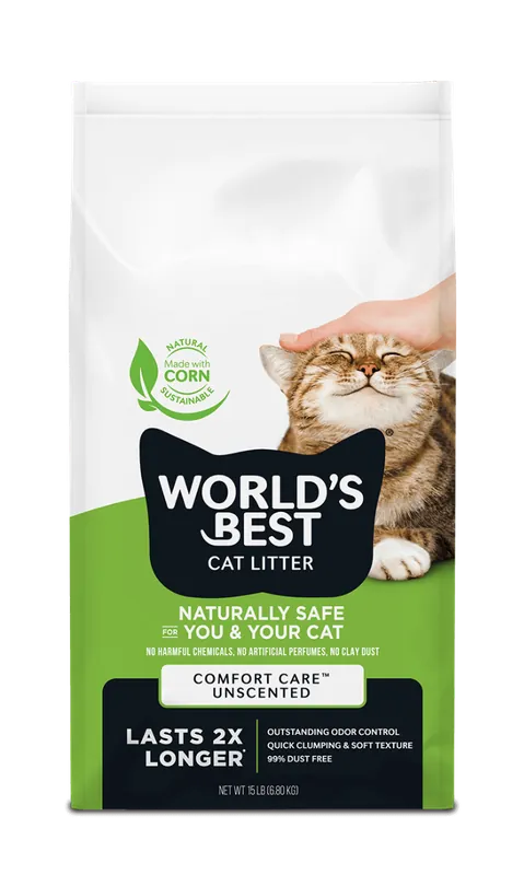 World‘s Best Cat Litter Comfort Care Unscented Clumping Corn - 15 LB.