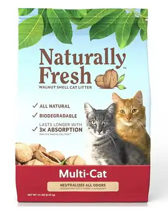 Naturally Fresh Multi-Cat Unscented Clumping Walnut Cat Litter - 14 LB.