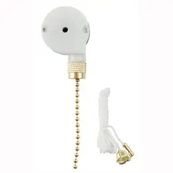 GB GSW-34 Pull Chain Switch, 1-Pole, 125/250 VAC, 3/6 A, Brass
