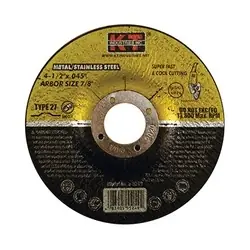 K-T INDUSTRIES 5-5249 Cut-Off Wheel, 4-1/2 in Dia, 0.045 in Thick, 7/8 in Arbor, 60 Grit