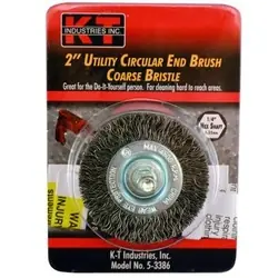 K-T INDUSTRIES 5-3386 End Brush, 2 in Dia, 1/4 in Arbor/Shank, Circular Bristle