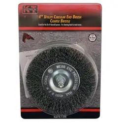 K-T INDUSTRIES 5-3390 End Brush, 4 in Dia, 1/4 in Arbor/Shank, Circular Bristle
