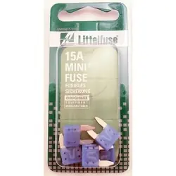 Littelfuse MINI 0MIN015.VP Blade Fuse, Automatic, Fast-Acting Fuse, 32 VAC/VDC, 15 A, 1000 A Interrupt