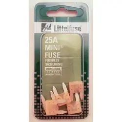 Littelfuse MINI 0MIN025.VP Blade Fuse, Automatic, Fast-Acting Fuse, 32 VAC/VDC, 25 A, 1000 A Interrupt