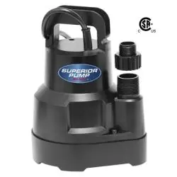 SUPERIOR PUMP 91016 Utility Pump, 2.7 A, 120 V, 1/6 hp, 1 in Outlet, 25 ft Max Head, 32 gpm, Thermoplastic Impeller