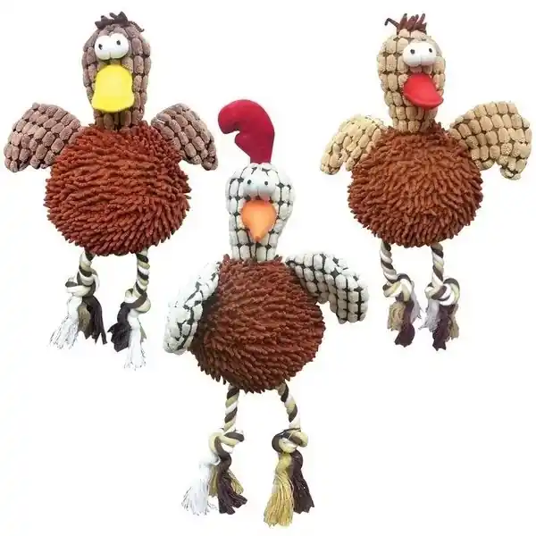 Spot Gigglers 4343 Plush and Rope Chicken Dog Toy - Assorted