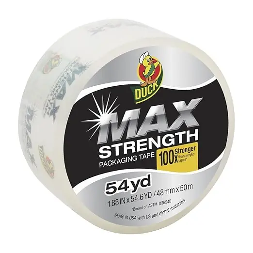 Duck Max Strength Packaging Tape, 54.6 yd L, 1.88 in W, Clear