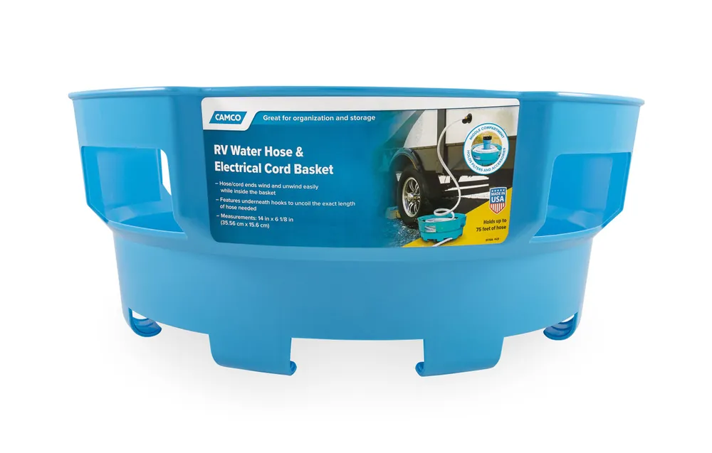 Camco RV Water Hose and RV Power Cord Basket - Blue