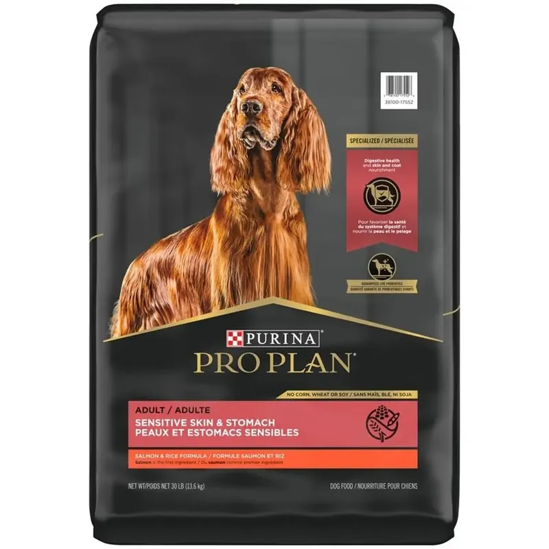 Purina Pro Plan Focus Sensitive Skin & Stomach Salmon & Rice Formula Adult Dog Food, 30 lbs.