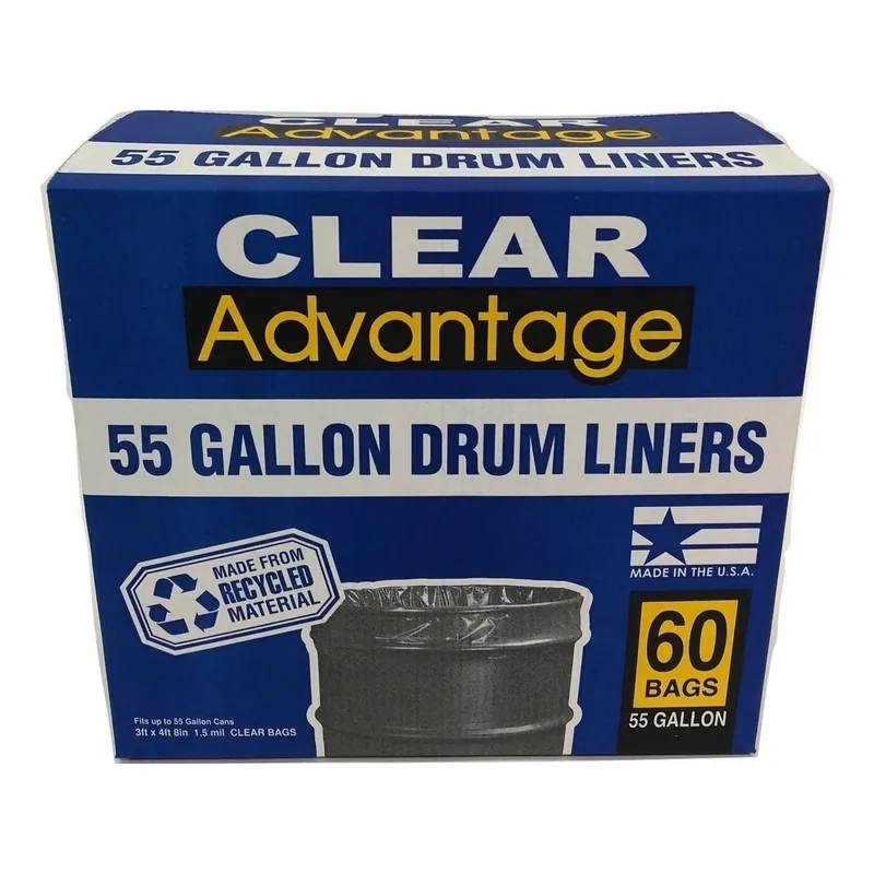 Clear Advantage 55 Gallon Clear Drum Liners Trash Bags - 60 Count