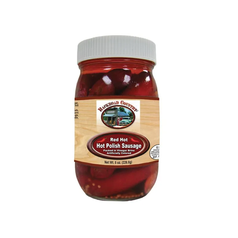 Backroad Country 539645 Pickled Hot Polish Sausage, Smoked Flavor, 8 oz Jar