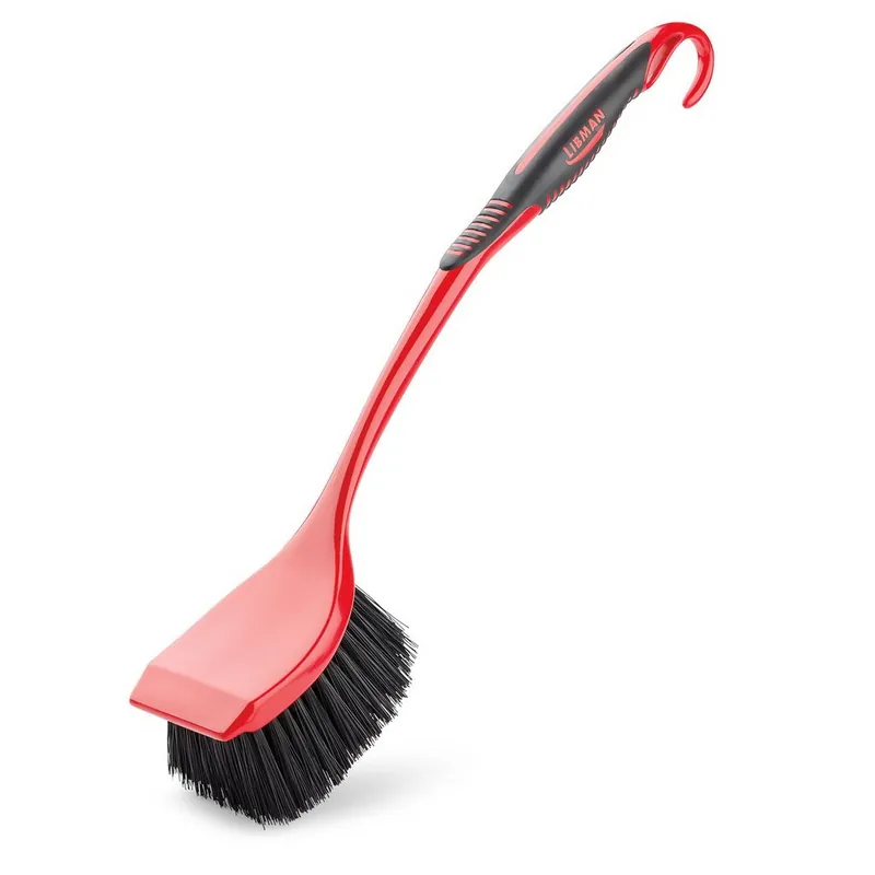 LIBMAN 522 Long Handle Utility Brush, 2 in L Trim, PET Bristle, 5 in W Brush, 19 in OAL, Red Handle