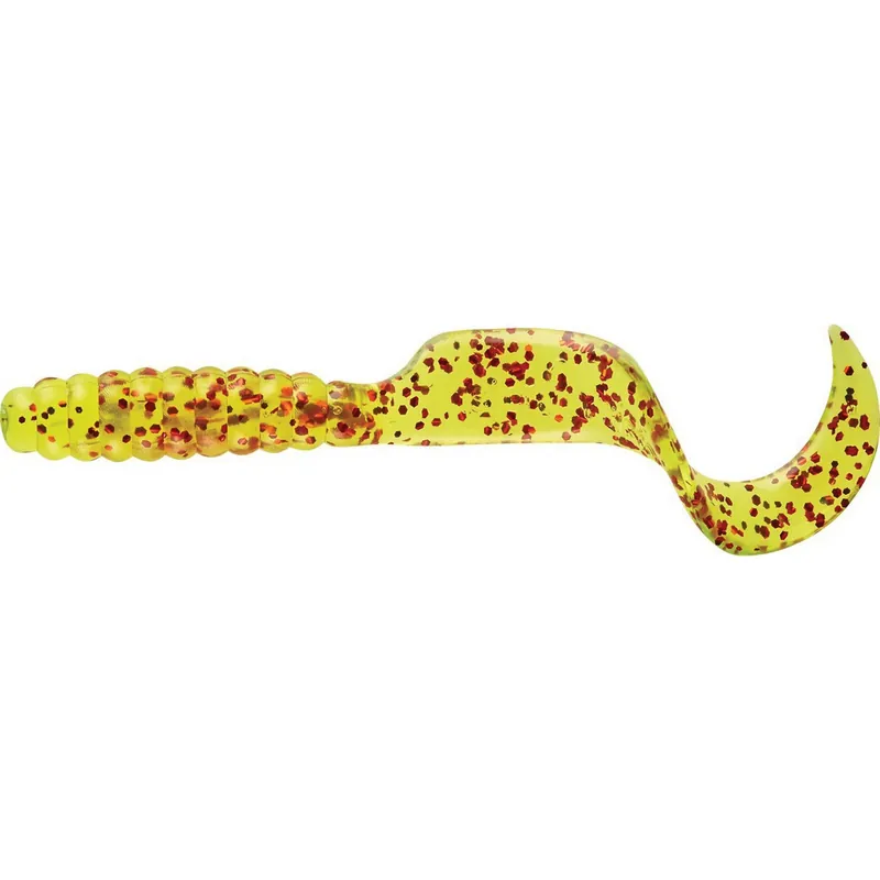 MISTER TWISTER 4TSF20 10RS Lure, Twisted Tail, Plastic, Chartreuse/Red Flake Lure