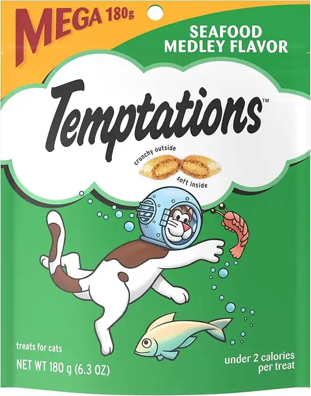 Temptations Classic Seafood Medley Flavor Soft & Crunchy Cat Treats 6.3-oz