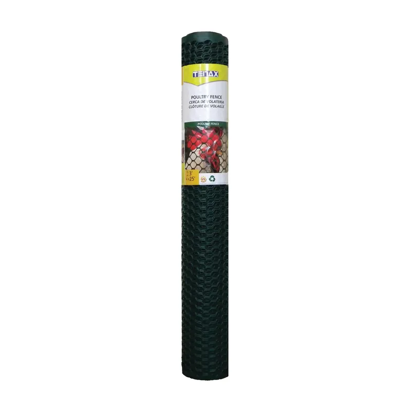 TENAX 090786 Mult-purpose Poultry Fence, 25 ft L, 3 ft W, Hexagonal Mesh, 3/4 x 3/4 in Mesh, Plastic, Green