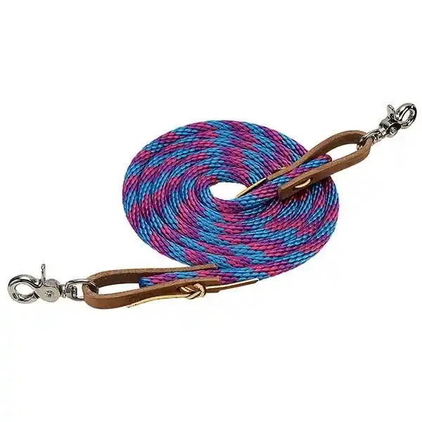 WEAVER LEATHER 35-2027-B16 Roper Rein, 8 ft L, 3/8 in W, Blue/Pink