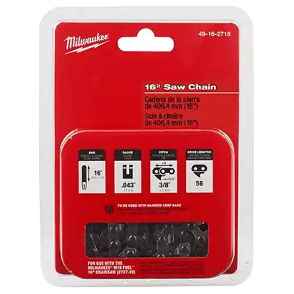 Milwaukee 49-16-2715 Chainsaw Chain, 16 in L Bar, 0.043 in Gauge, 3/8 in TPI/Pitch, 56 -Link