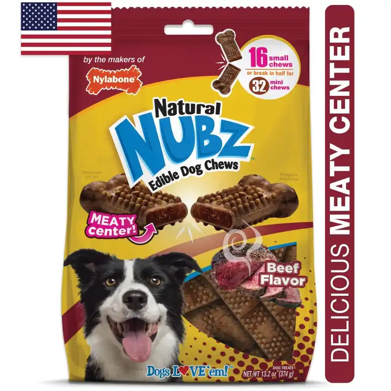 Nylabone Nubz NENM501M16W Long Lasting Dog Treat, S, Beef Flavor, Chew, 16 Count