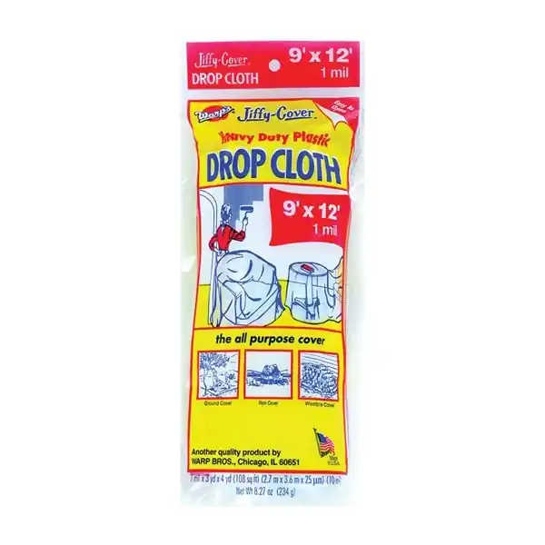 Warp‘s JCS-912-M Drop Cloth, 12 ft L, 9 ft W, Plastic, Clear