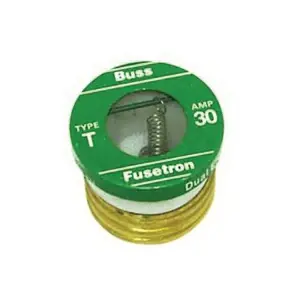 Bussmann T-30 Time-Delay Plug Fuse, 30 A, 125 V, 10 kA Interrupt, Plastic Body, Low-Voltage Fuse