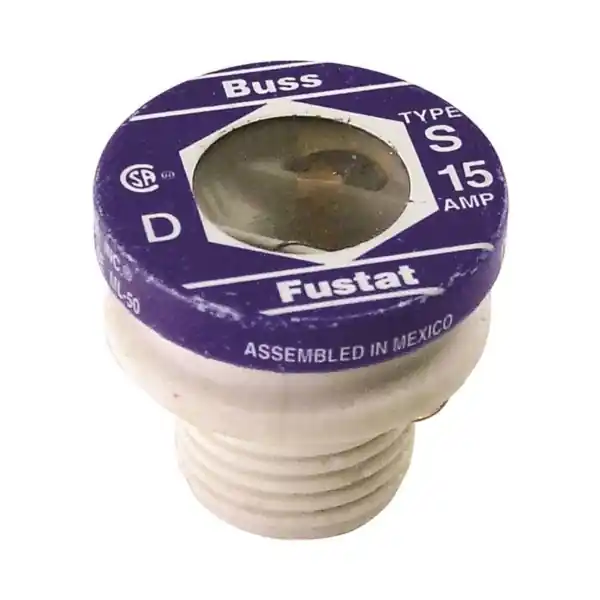 Bussmann BP/S-15 Time-Delay Plug Fuse, 15 A, 125 V, 10 kA Interrupt, Low-Voltage Fuse