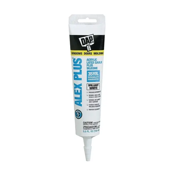 DAP ALEX PLUS 18128 Acrylic Latex Caulk with Silicone, White, -20 to 180 deg F, 5.5 fl-oz Squeeze Tube