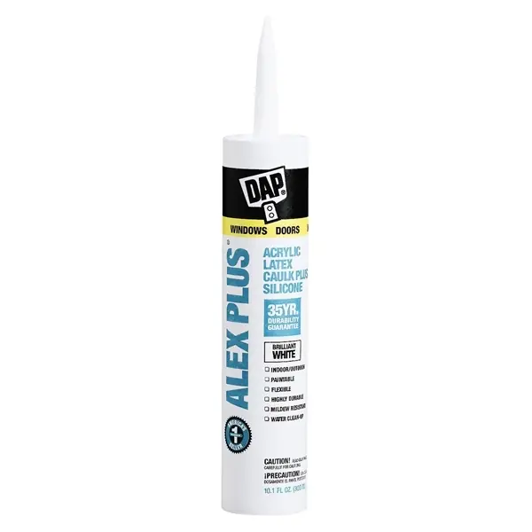 DAP ALEX PLUS 18152 Acrylic Latex Caulk with Silicone, White, -20 to 180 deg F, 10.1 fl-oz Cartridge