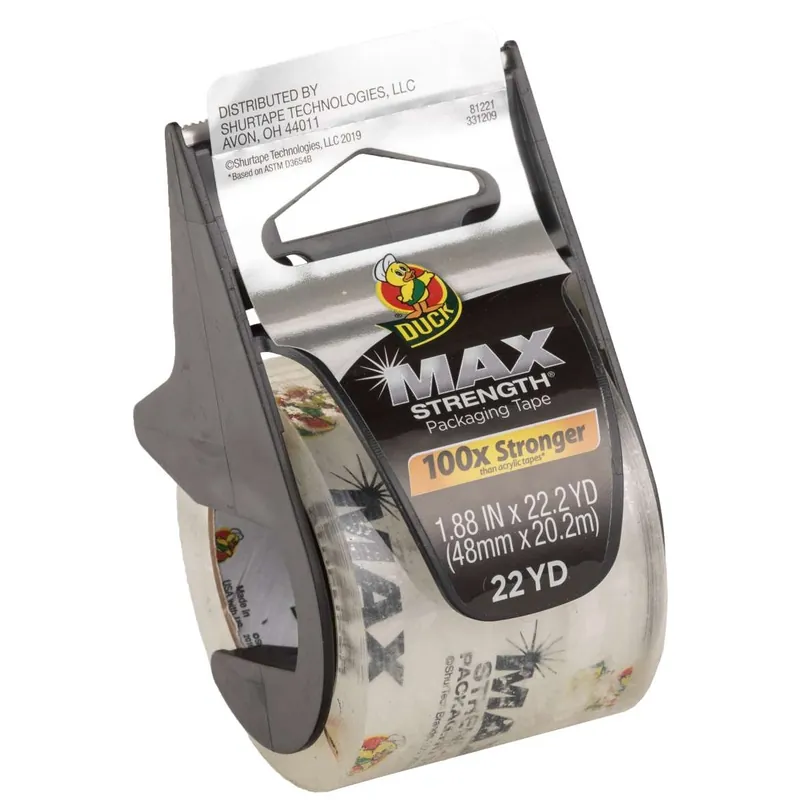 Duck Max Strength Packing Tape with Refillable Dispenser - Clear, 1.88 in. x 22 yd.