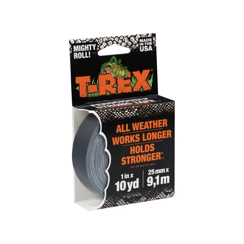 T-Rex 241330 Duct Tape, 10 yd L, 1 in W, Polyethylene-Coated Cloth Backing, Gunmetal Gray