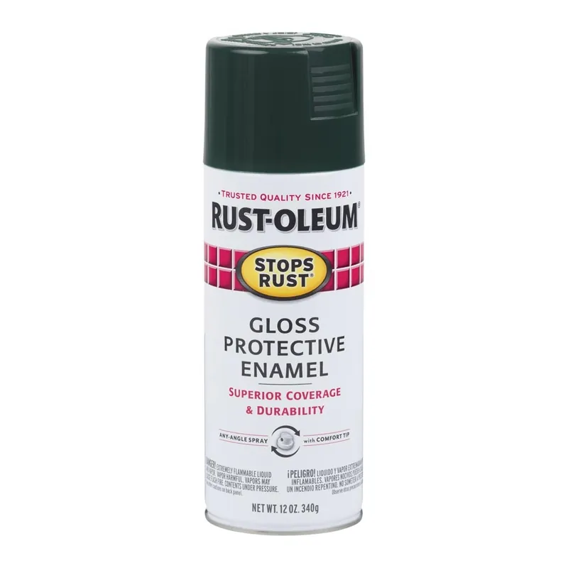 RUST-OLEUM STOPS RUST 7733830 Protective Enamel Spray Paint, Gloss, Dark Hunter Green, 12 oz, Aerosol Can