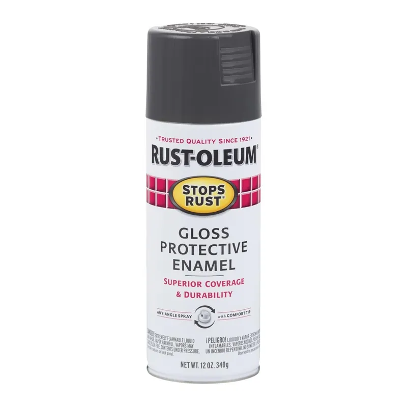 RUST-OLEUM STOPS RUST 7784830 Protective Enamel Spray Paint, Gloss, Charcoal Gray, 12 oz, Aerosol Can
