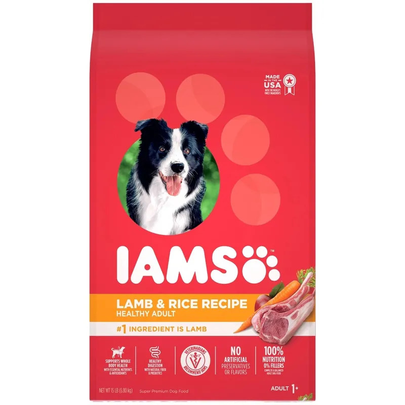IAMS Minichunks Adult Dry Dog Food Lamb & Rice Recipe Dog Kibble, 15 lbs.