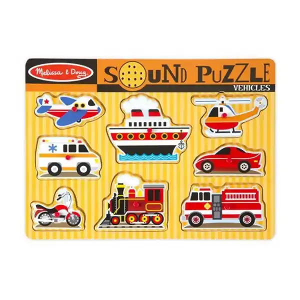 Melissa & Doug 725 Vehicles Sound Puzzle, 2 to 4 years, Wood, Internal Light/Music Yes