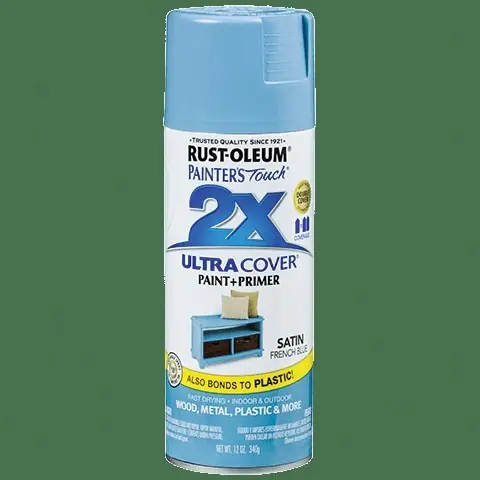 RUST-OLEUM PAINTER‘S Touch 2X ULTRA COVER 314752 Spray Paint, Satin, French Blue, 12 oz, Aerosol Can