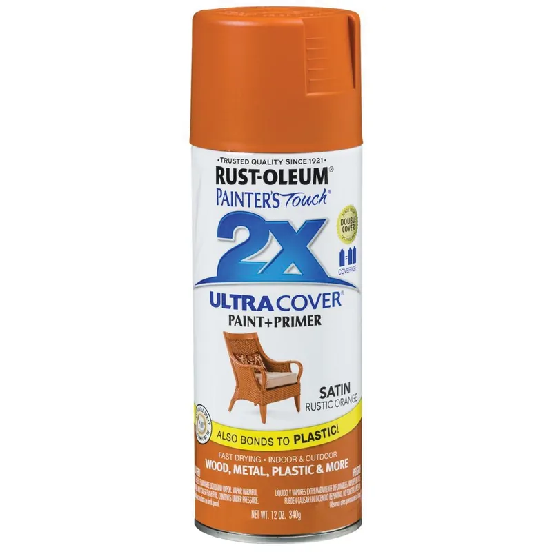 RUST-OLEUM PAINTER‘S Touch 2X ULTRA COVER 314753 Spray Paint, Satin, Rustic Orange, 12 oz, Aerosol Can