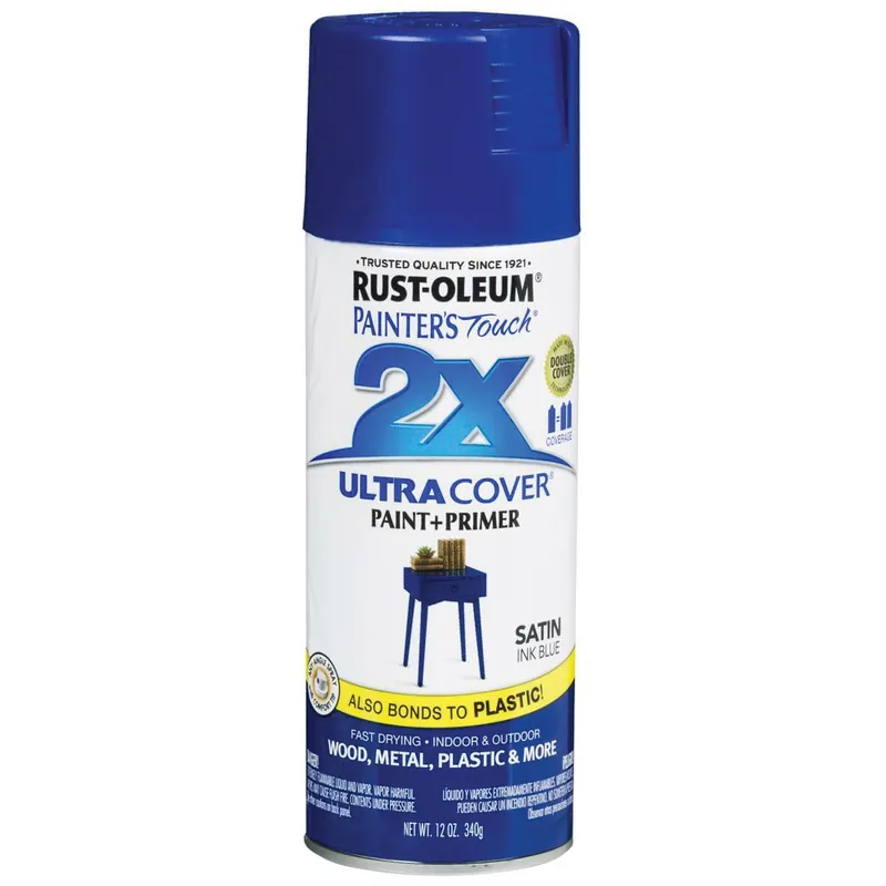 RUST-OLEUM PAINTER‘S Touch 2X ULTRA COVER 314754 Spray Paint, Satin, Ink Blue, 12 oz, Aerosol Can