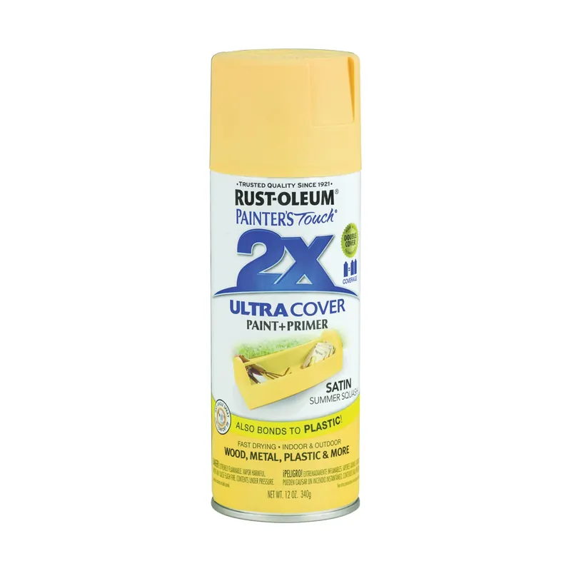 RUST-OLEUM PAINTER‘S Touch 249064 Satin Spray Paint, Satin, Summer Squash, 12 oz, Aerosol Can