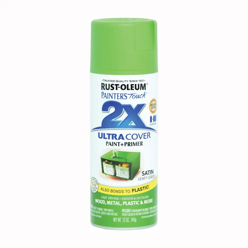 RUST-OLEUM PAINTER‘S Touch 249072 Satin Spray Paint, Satin, Leafy Green, 12 oz, Aerosol Can