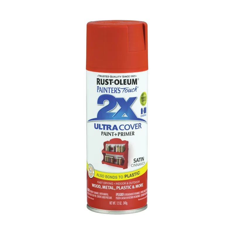 RUST-OLEUM PAINTER‘S Touch 249084 Satin Spray Paint, Satin, Cinnamon, 12 oz, Aerosol Can