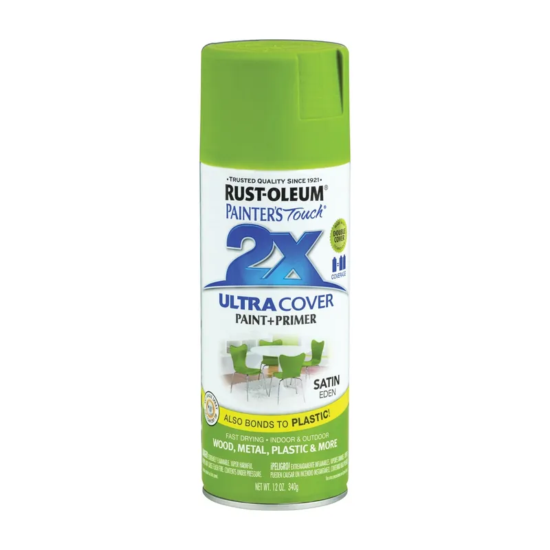 RUST-OLEUM PAINTER‘S Touch 257418 Satin Spray Paint, Satin, Eden, 12 oz, Aerosol Can