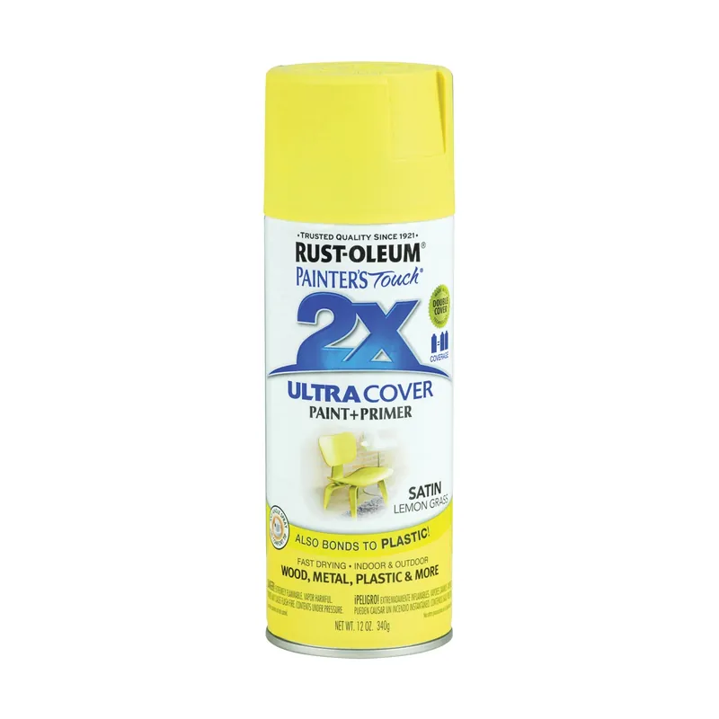 RUST-OLEUM PAINTER‘S Touch 263148 Satin Spray Paint, Satin, Lemon Grass, 12 oz, Aerosol Can