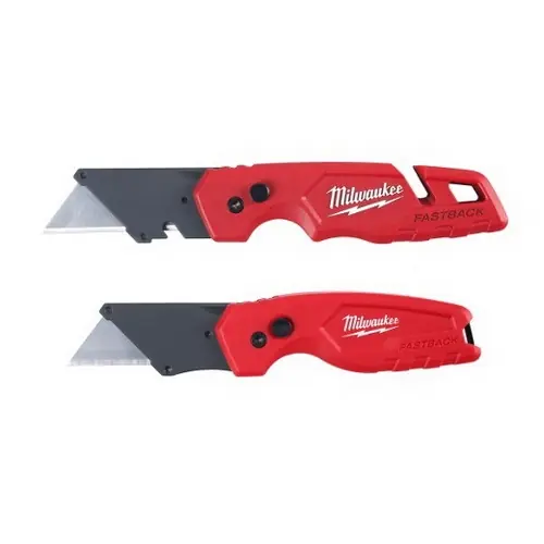Milwaukee FastBack 48-22-1503 Folding Utility Knife Set, 2-Piece, Carbon Steel/Composite, Red