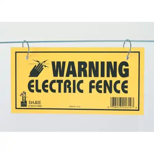 Dare 1614-3 Electric Fencing Warning Sign, Black Legend, Bright Yellow Background, Plastic/Vinyl, 4 in L, 8 in W