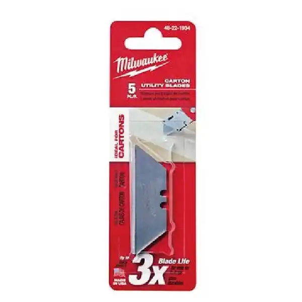 Milwaukee 48-22-1934 Utility Knife Blade, 2-3/8 in L, Carbide Metal, Rounded Edge, 2-Point