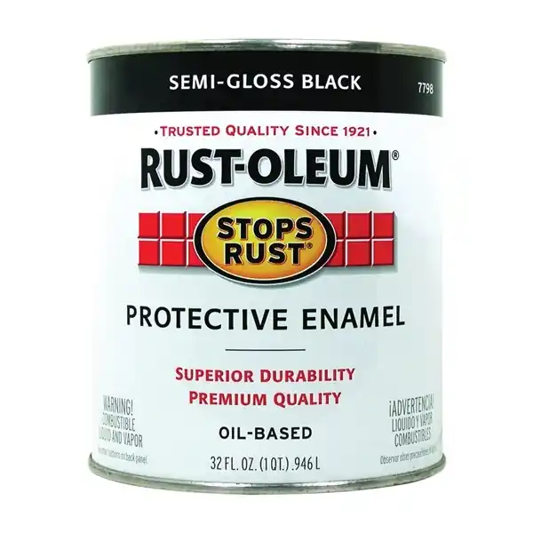 RUST-OLEUM STOPS RUST 7798-502 Protective Enamel, Semi-Gloss, Black, 1 qt Can