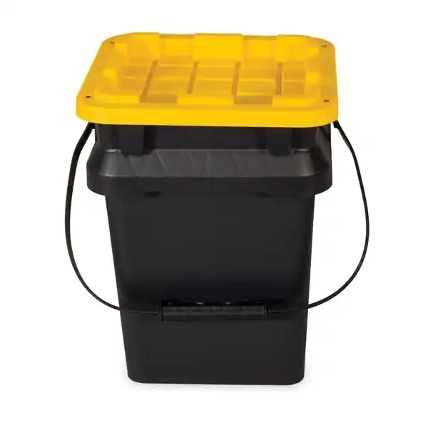 CENTREX 5GTBXBKTBY Tough Bucket with Lid, Plastic, Black/Yellow, 12 in L, 13 in W, 14.9 in H